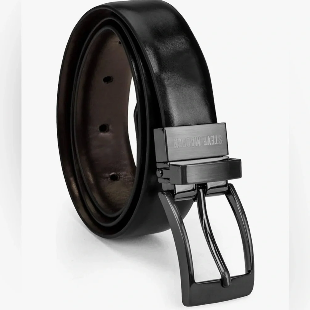 Steve Madden Boys Reversible Black Brown Belt with Gun Metal Buckle in Size 30 L